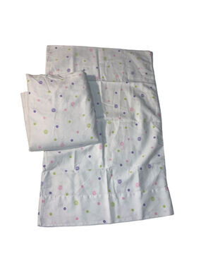 Unbranded Full White Purple Green Pink Polka Dot Floral top Sheet pillowcase